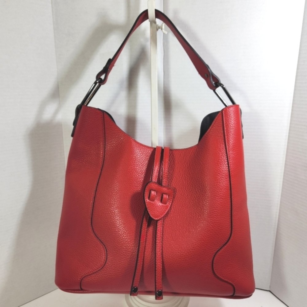 Carla ferreri rosso Slouchy heart tassel Red leather Smile hobo Shoulder Bag
